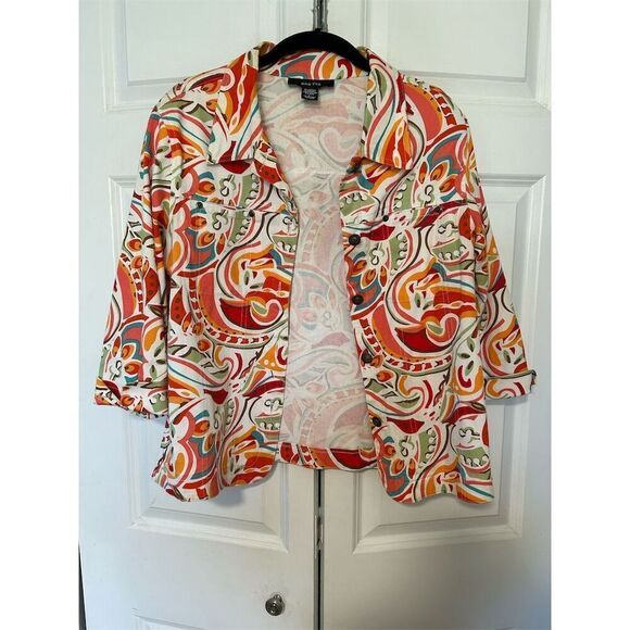 Women's Multicolor Geometric Print Jacket 3/4 Sleeve Size L - Picture 1 of 7